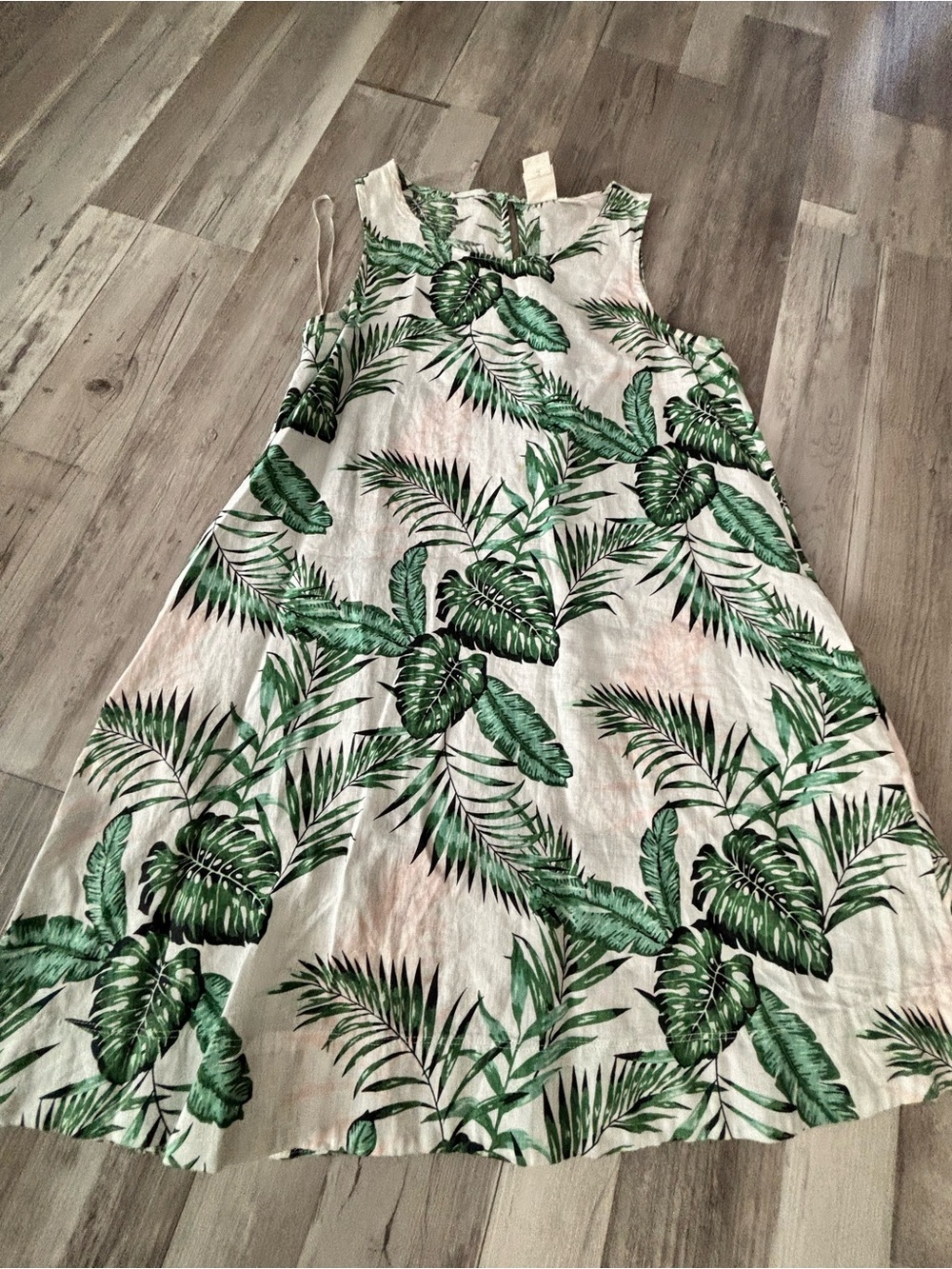 C&C California Cream Midi Dress with Green Tropical Leaf Print
